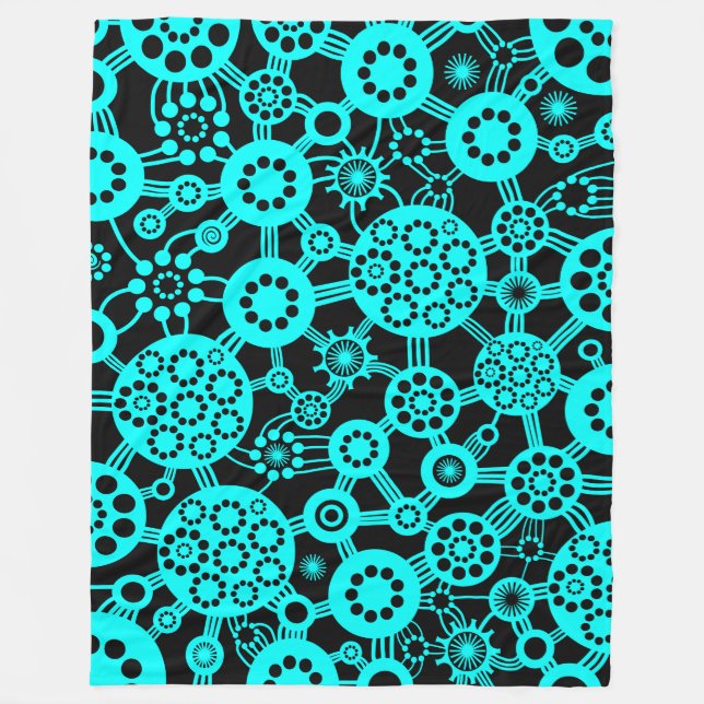 Ecosystem - Cyan on Black Fleece Blanket (Front)