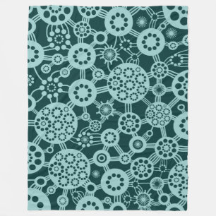 Ecosystem - Light Blue Green on Dark Moss Green Fleece Blanket