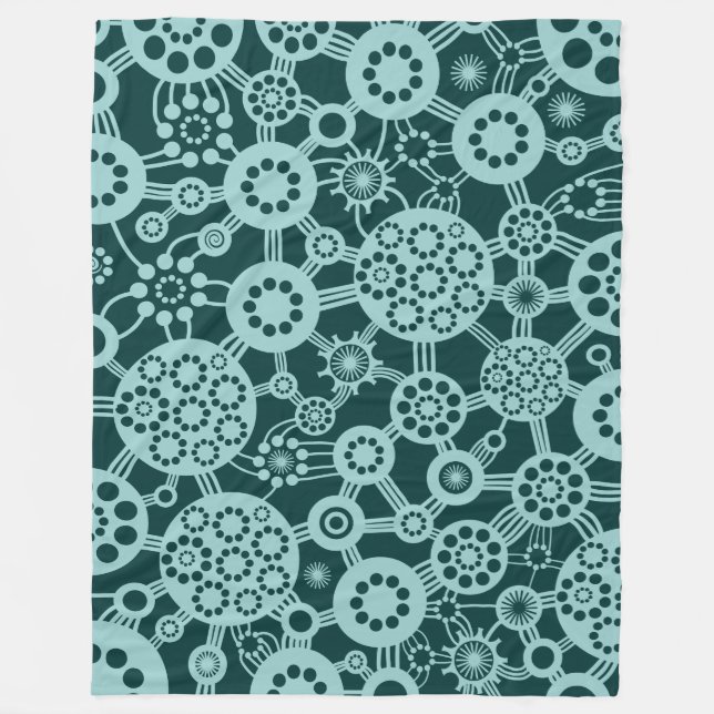 Ecosystem - Light Blue Green on Dark Moss Green Fleece Blanket (Front)
