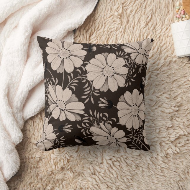 Ecru and black floral pattern cushion (Blanket)