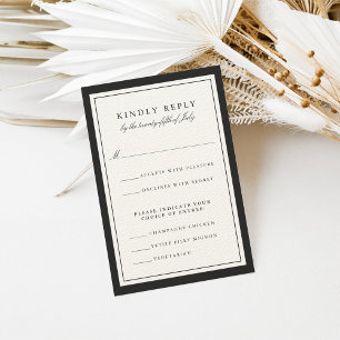 Ecru and Black Wedding RSVP Card w/ Food Choice