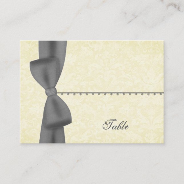 Ecru and Grey Bow  Place Card - Wedding Party (Front)