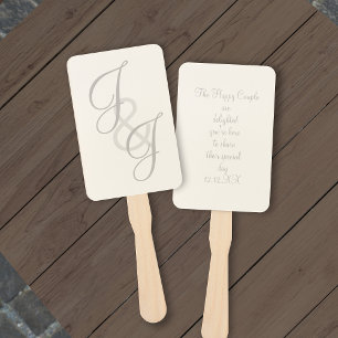 Ecru and Grey Script Monogram Hand Fans