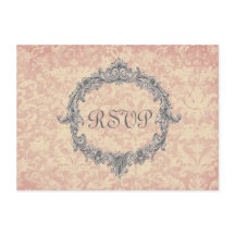 Ecru and Peach Damask RSVP Wedding Response Card 2