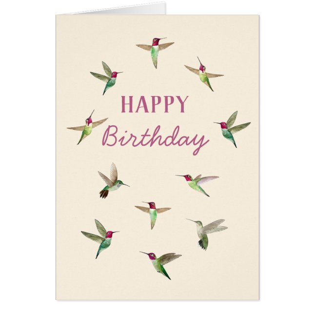Ecru Anna's Hummingbirds Birthday Card (Front)