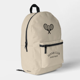 Ecru Beige Personalised Tennis Club Racket Printed Backpack