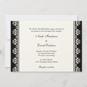 Ecru black filigree beaded border custom wedding invitation