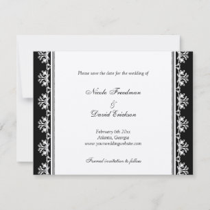 Ecru black filigree border wedding announcement