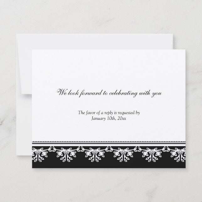 Ecru black filigree border wedding rsvp response (Front)