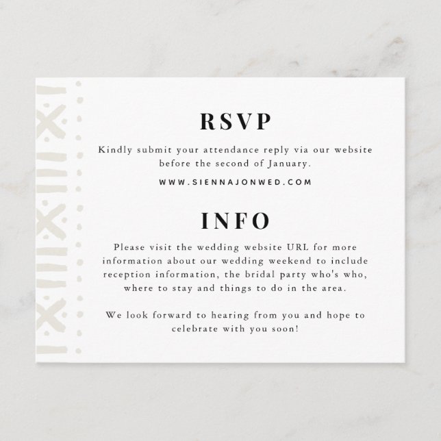 Ecru Boho Mudcloth Border Wedding Enclosure Card (Front)