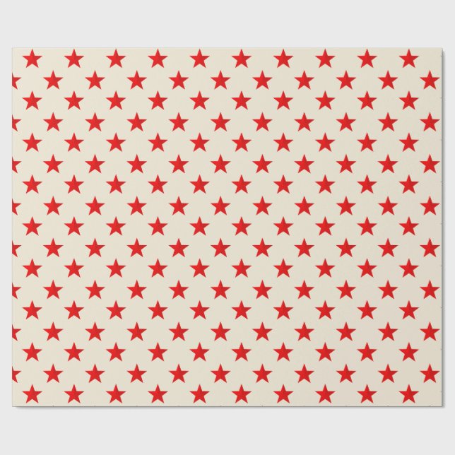 Ecru Bright Red Stars Wrapping Paper (Flat)
