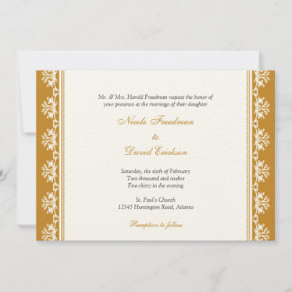 Ecru brown filigree beaded border custom wedding invitation