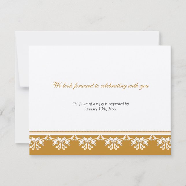 Ecru brown filigree border wedding rsvp response invitation (Front)
