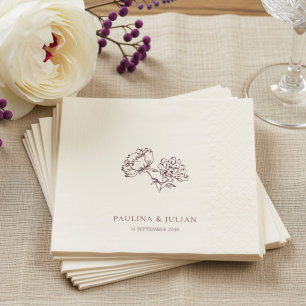Ecru & Burgundy   Elegant Floral Wedding  Napkin