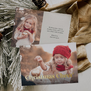 Ecru Christmas Cheer Two Photo Gold Foil Holiday Card