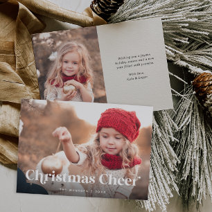 Ecru Christmas Cheer Two Photo Holiday Card