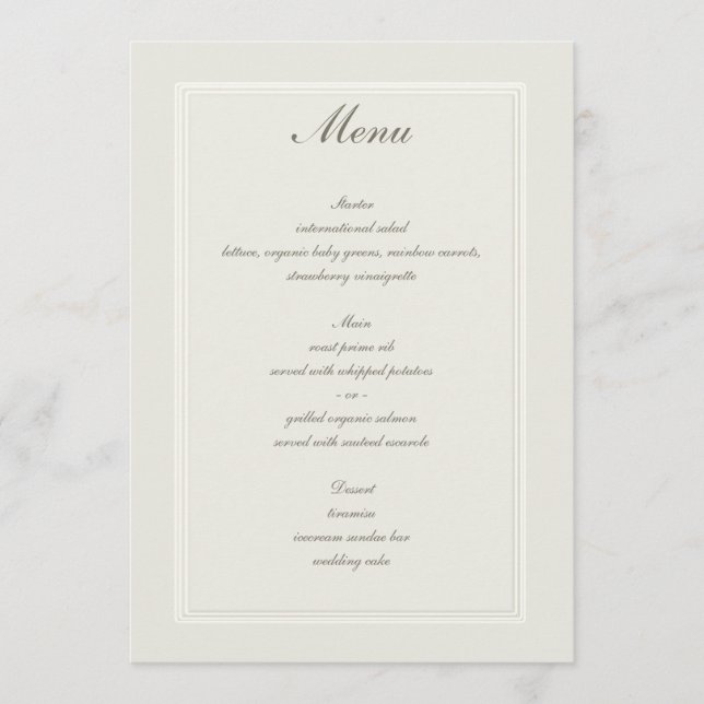 Ecru Dreams Triple Frame Traditional Wedding Menu (Front)
