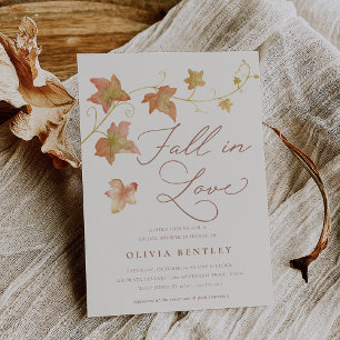 Ecru "Fall in Love" Autumn Leaves Bridal Shower Invitation