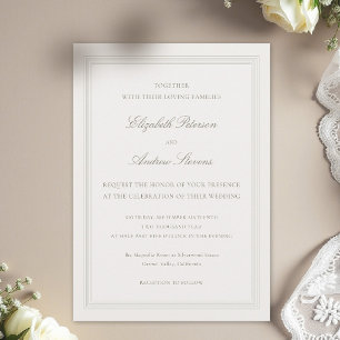 Ecru Formal Romance Modern Classic Triple  Wedding Invitation