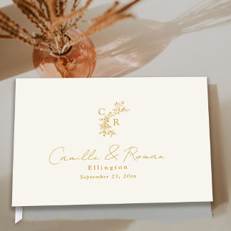 Ecru/Gold Floral Monogram Calligraphy Wedding Guest Book