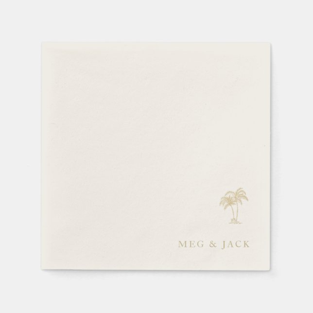 Ecru Gold Palm Tree Personalised Names Napkin (Front)