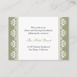Ecru green filigree wedding reception enclosure card