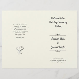 Ecru Hearts Folded Wedding Program Template