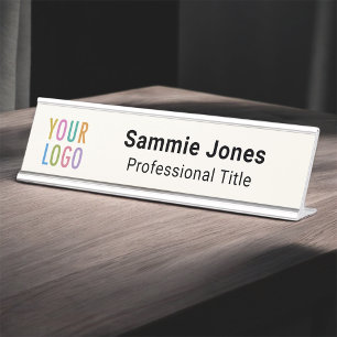 Ecru Interchangeable Desk Name Plate Business Logo