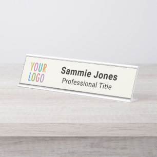 Ecru Interchangeable Desk Name Plate Business Logo