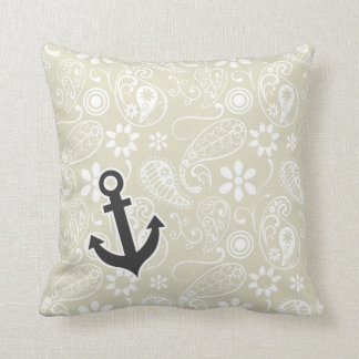 Ecru Paisley; Floral; Anchor Cushion