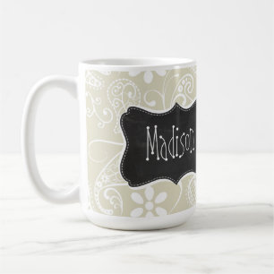 Ecru Paisley; Floral; Vintage Chalkboard Coffee Mug