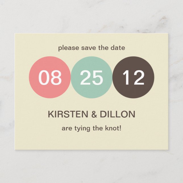 Ecru pastel dot wedding announcement save the date postcard (Front)