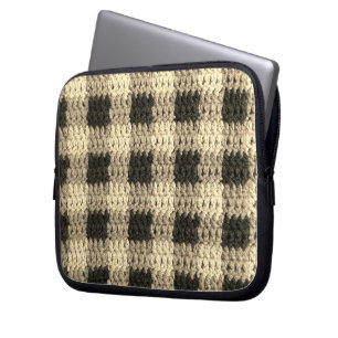 Ecru Plaid Artisan Crochet Print Electronics Bag