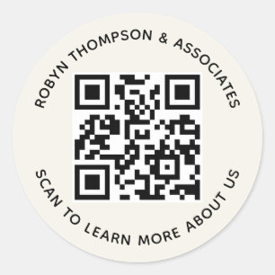 Ecru QR Code Stickers Custom Business Name Round