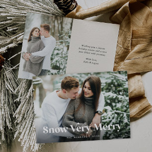 Ecru Snow Very Merry Two Photo Holiday Card