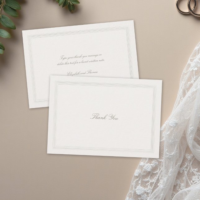 Ecru Triple Formal Elegant Modern Classic Wedding Thank You Card (formal wedding thank you modern classic triple frame faux embossed black tie ecru traditional simple)