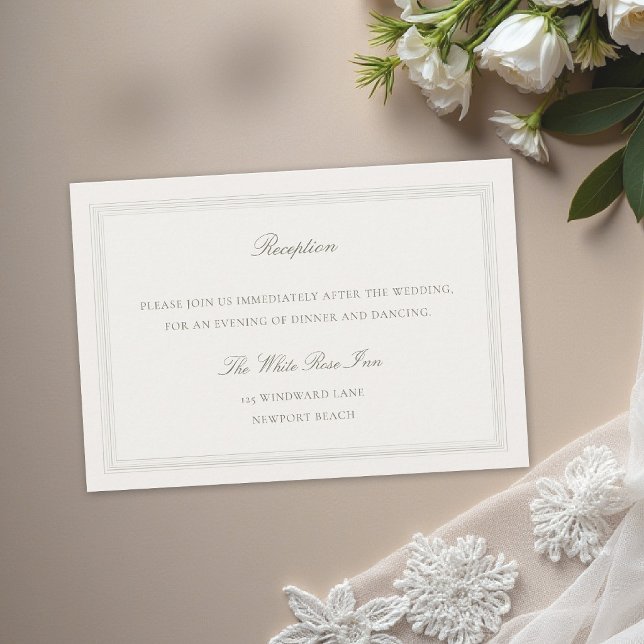 Ecru Triple Frame Formal Classic Wedding Reception Enclosure Card (formal wedding reception card modern classic triple frame faux embossed black tie ecru traditional)