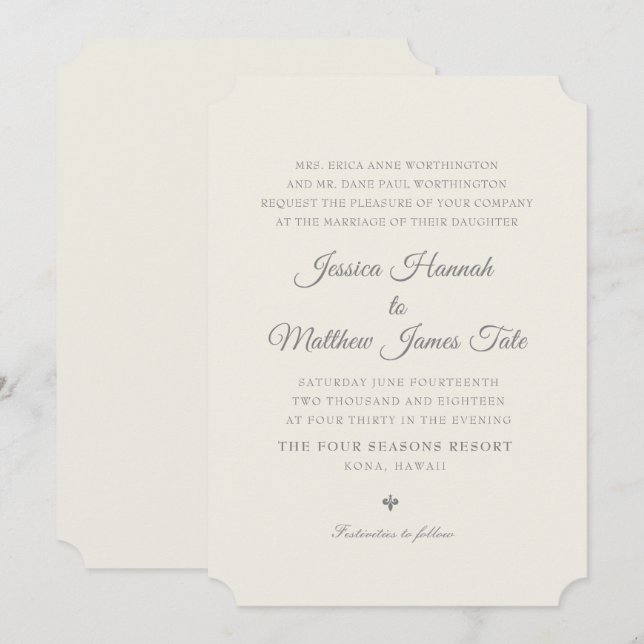 Ecru Wedding Invitation (Front/Back)