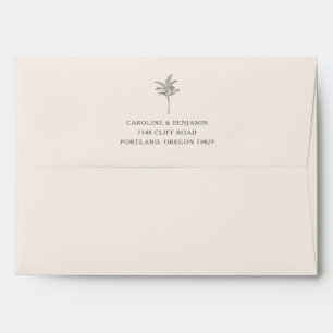 Ecru Wedding Off-White Palm Tree Return Address Envelope