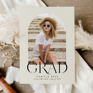 Ecru White Modern Minimalist Arch Graduation Invitation