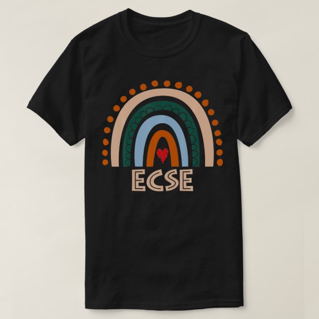ECSE Teacher Boho Rainbow Back to School Team ECSE T-Shirt (Design Front)