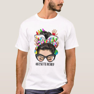 ECSE Teacher Special Education Teacher Messy Bun H T-Shirt