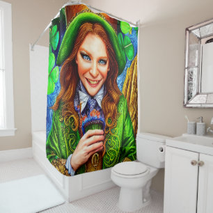 Ecstatic Green Woman Leprechaun Inspired Artwork Shower Curtain