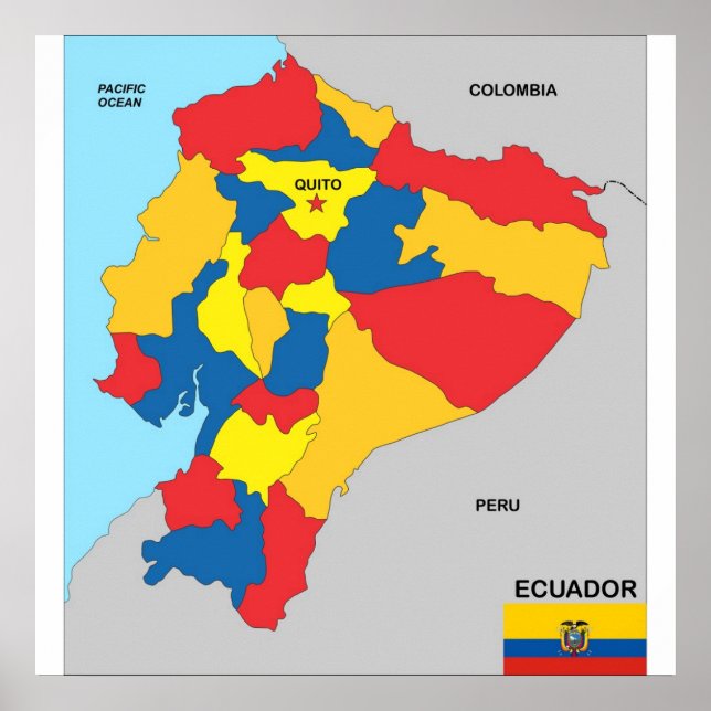 ecuador country political map flag poster (Front)