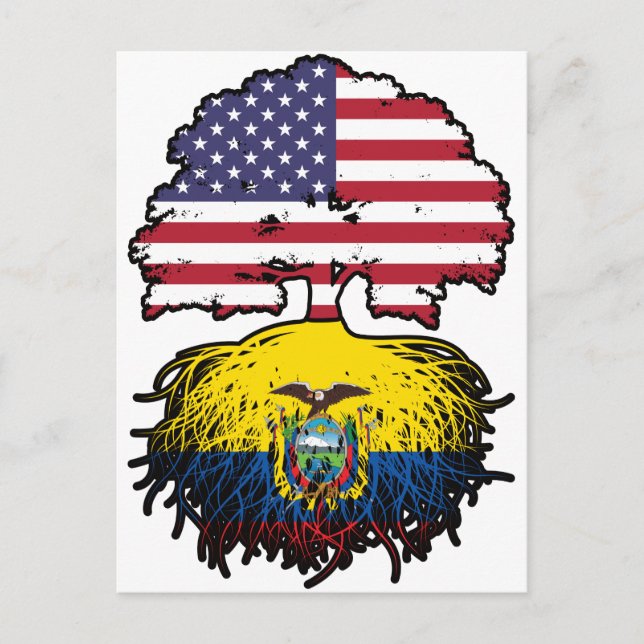 Ecuador Ecuadorian American USA Tree Roots Flag Postcard (Front)