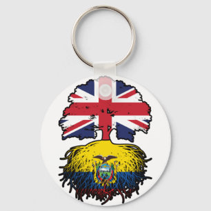 Ecuador Ecuadorian British UK Tree Roots Flag Key Ring