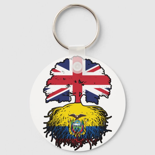 Ecuador Ecuadorian British UK Tree Roots Flag Key Ring (Front)