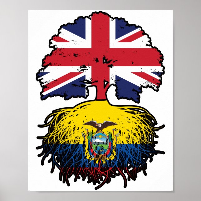 Ecuador Ecuadorian British UK Tree Roots Flag Poster (Front)