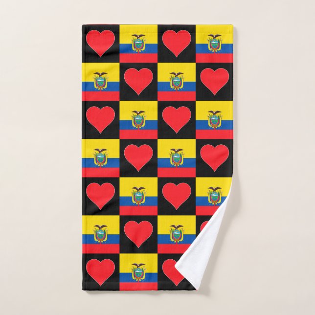 Ecuador Flag and Heart Pattern Ecuadorian Pride Hand Towel (Hand Towel)