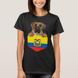 Ecuador Flag Brown Great Dane Dog In Pocket T-Shirt